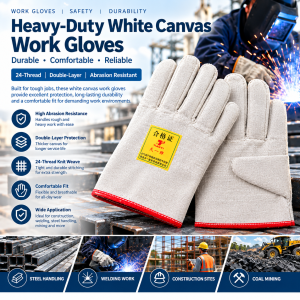 Heavy-Duty 24-Thread Double-Layer White Canvas Work Gloves